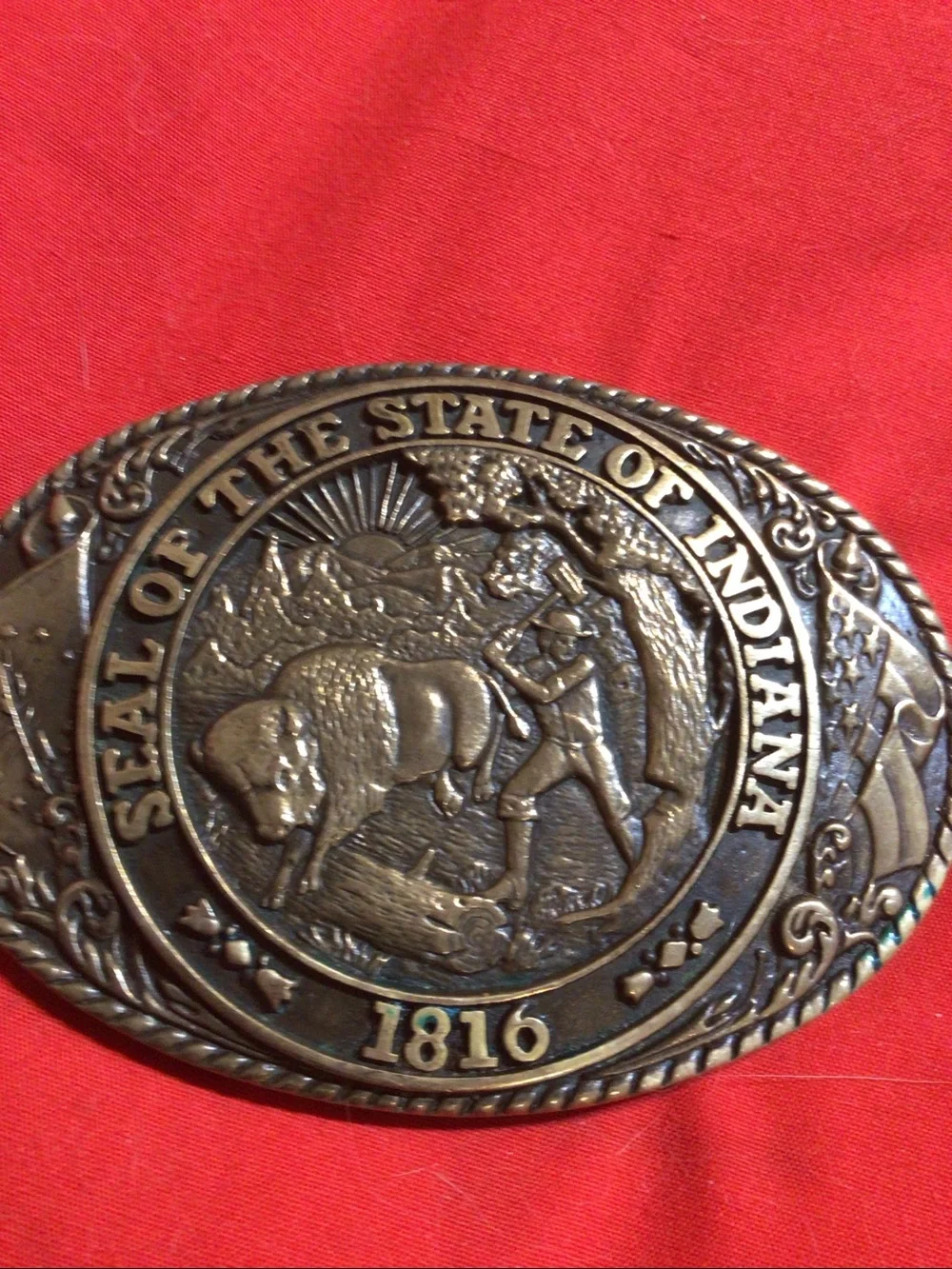 Tony Lama Seal Of State of Indiana Belt Buckle Brass
